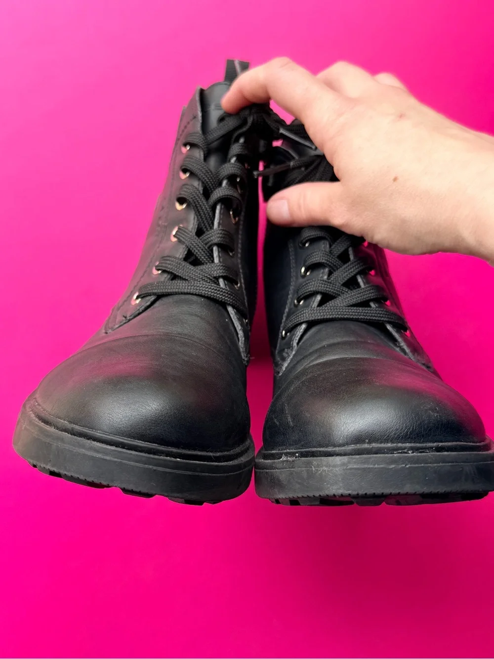Geox J Eclair Girls Black Leather Studded Butterfly Combat Boots Youth Size 5